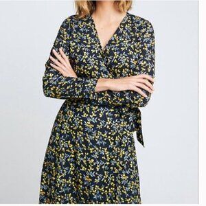 CAARA Black Floral Wrap Midi Dress NWT size Medium D81